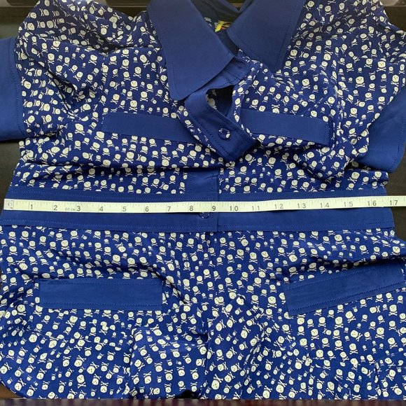 Lucky Chouette Silk Skull & Crossbones Novelty Print Button Front Romper Size M - Picture 13 of 15